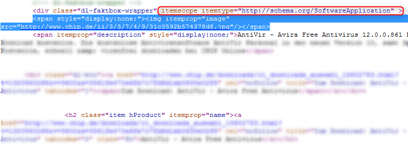 Quellcode Beispiel von Schema.org Integration